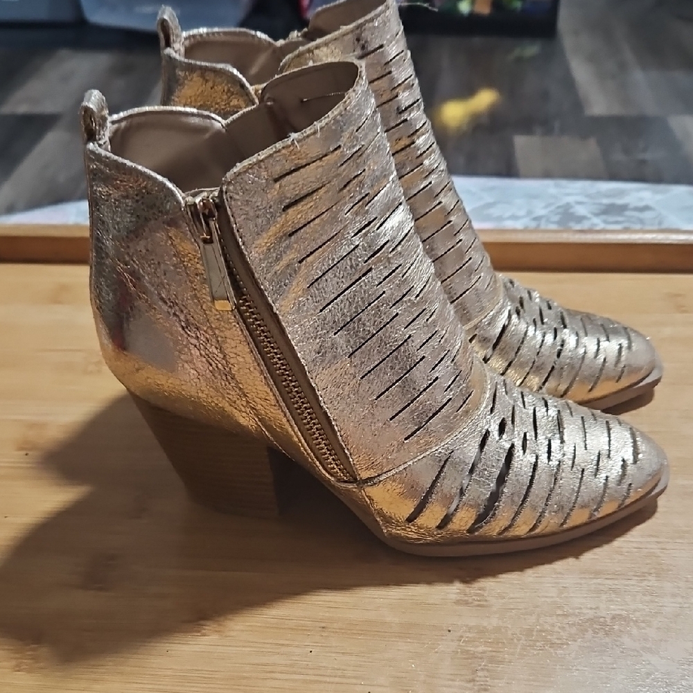 Qupid Gold Ankle Booties with Woven Texture